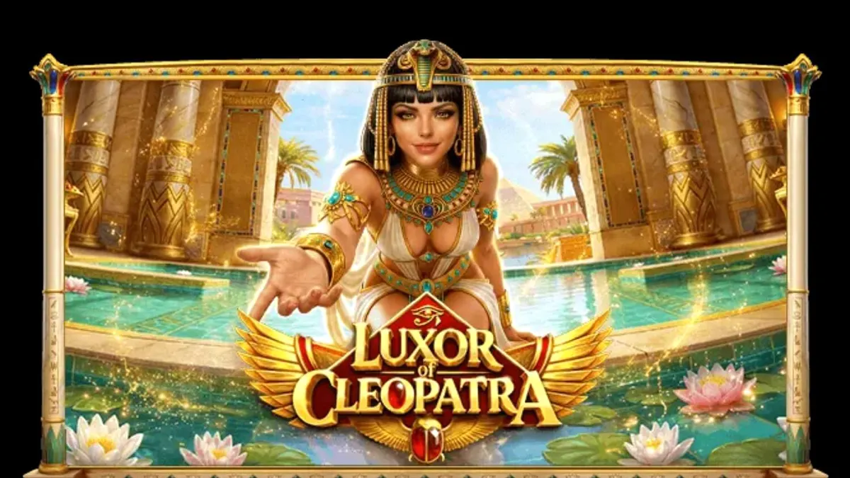 Tampilan visual slot Luxor of Cleopatra dengan latar belakang istana Mesir dan simbol emas.