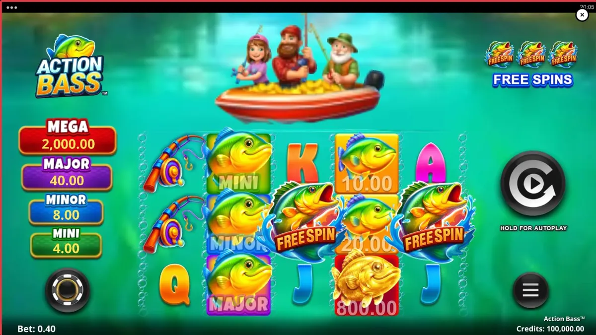 Tampilan layar permainan slot Action Bass pada perangkat seluler